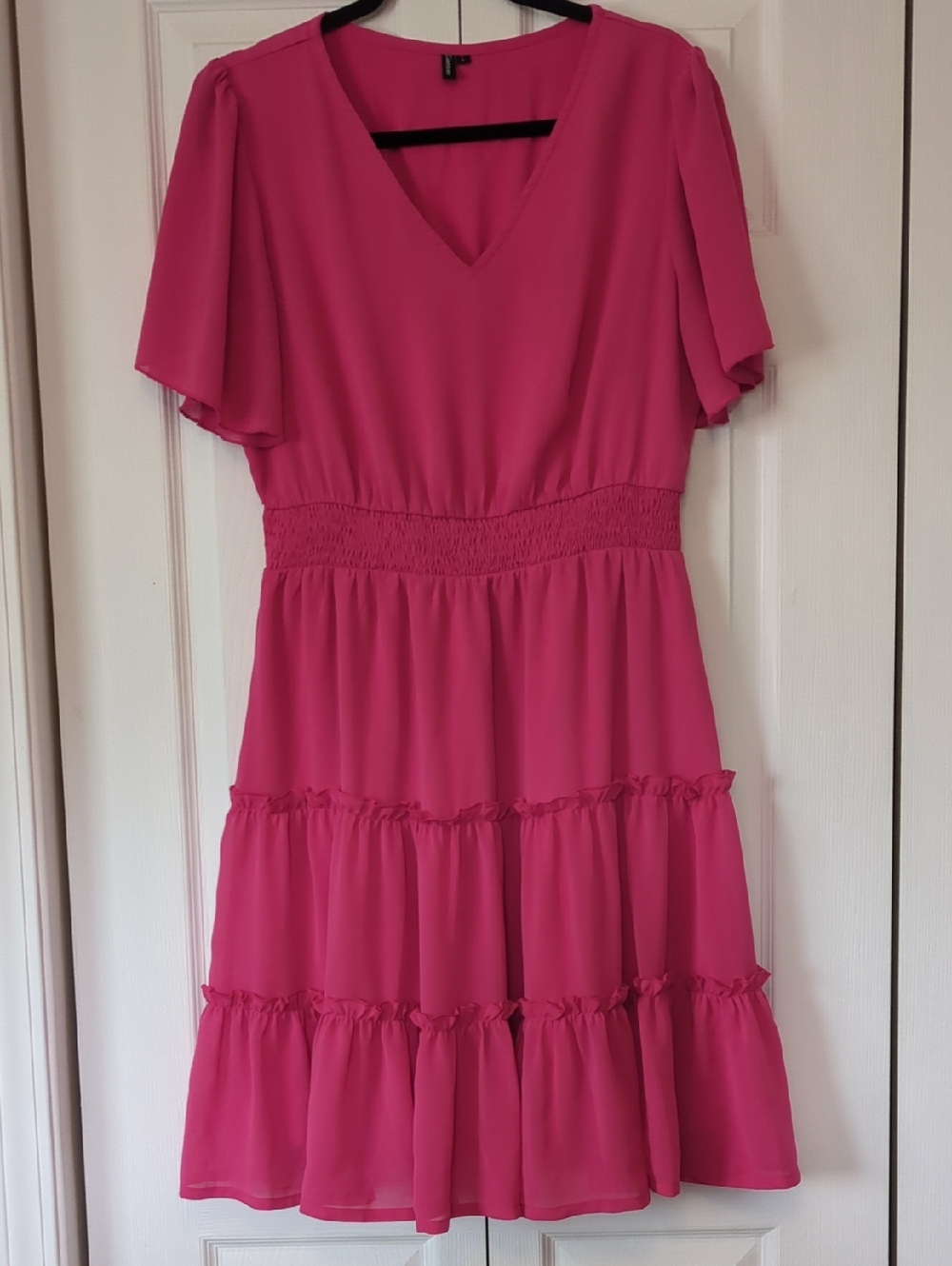 Amazon Hot Pink V-Neck Tiered Mini Dress